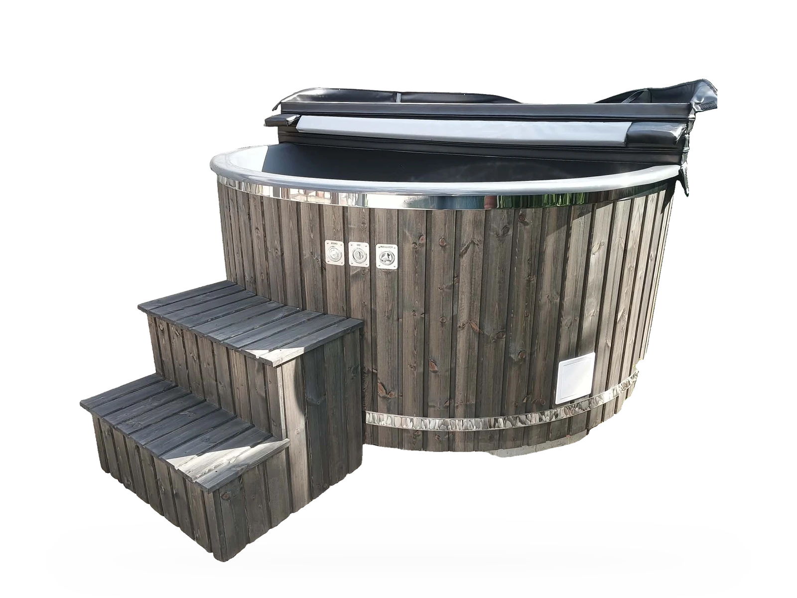 Klasická drevená kúpacia kaďa s vonkajšou pieckou na drevo – Hottubs